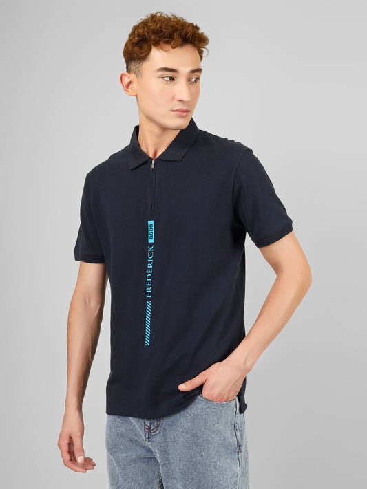 Polo Collar T-shirt With Metal Zipper