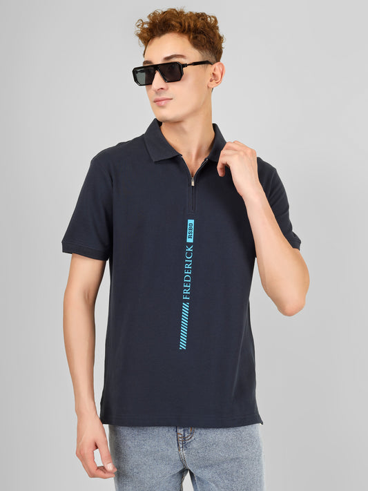 Polo Collar T-shirt With Metal Zipper