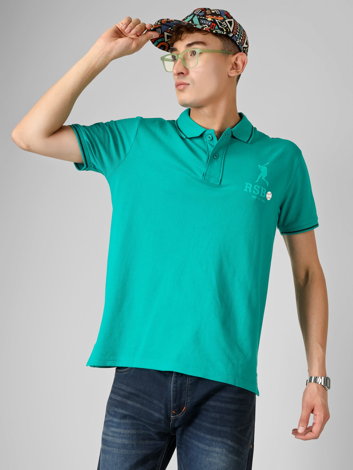 Polo Collar T-shirt with Logo Print