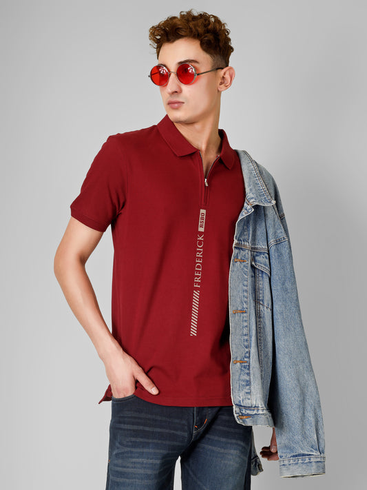 Polo Collar T-shirt With Metal Zipper