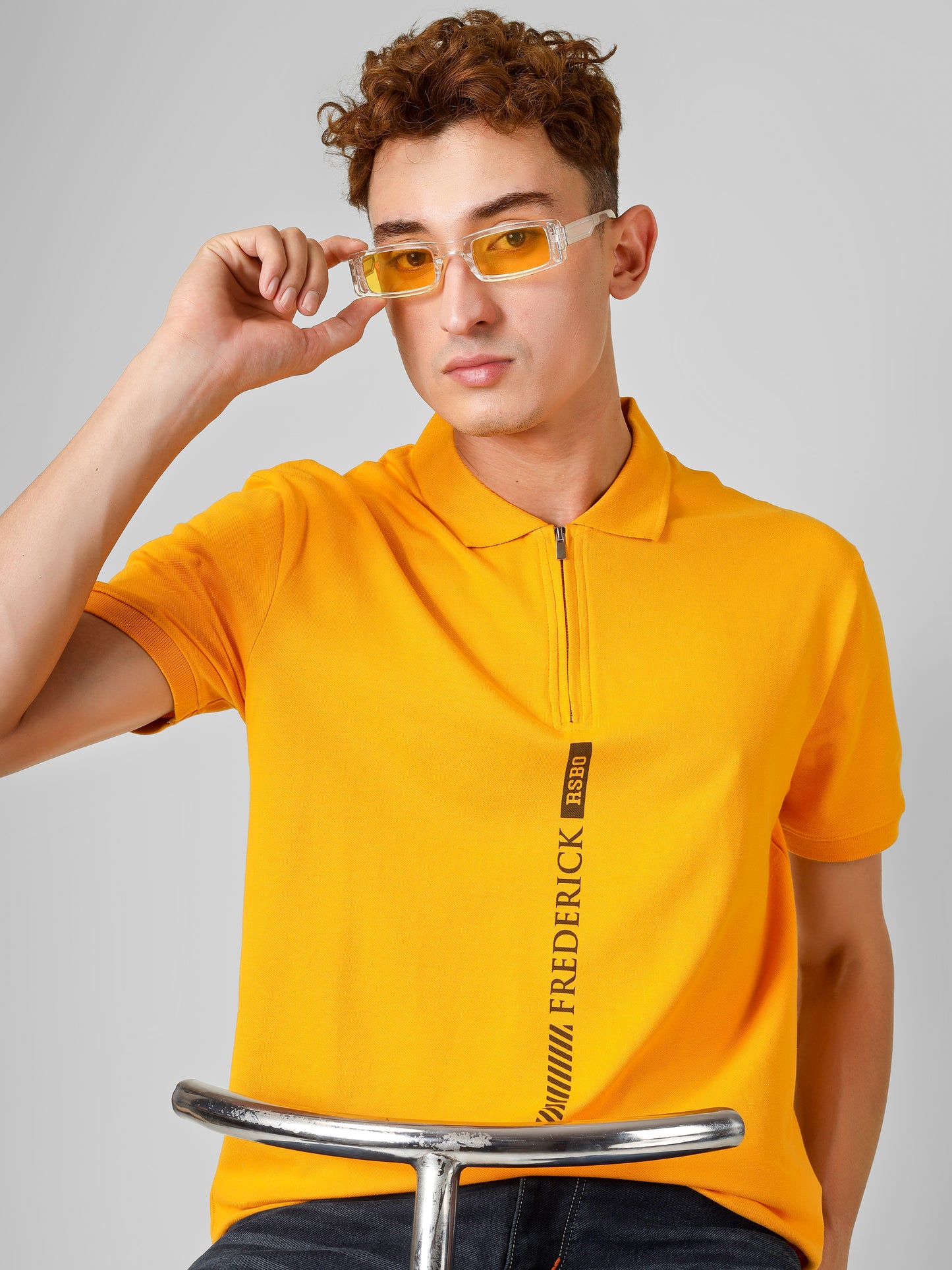 Polo Collar T-shirt With Metal Zipper
