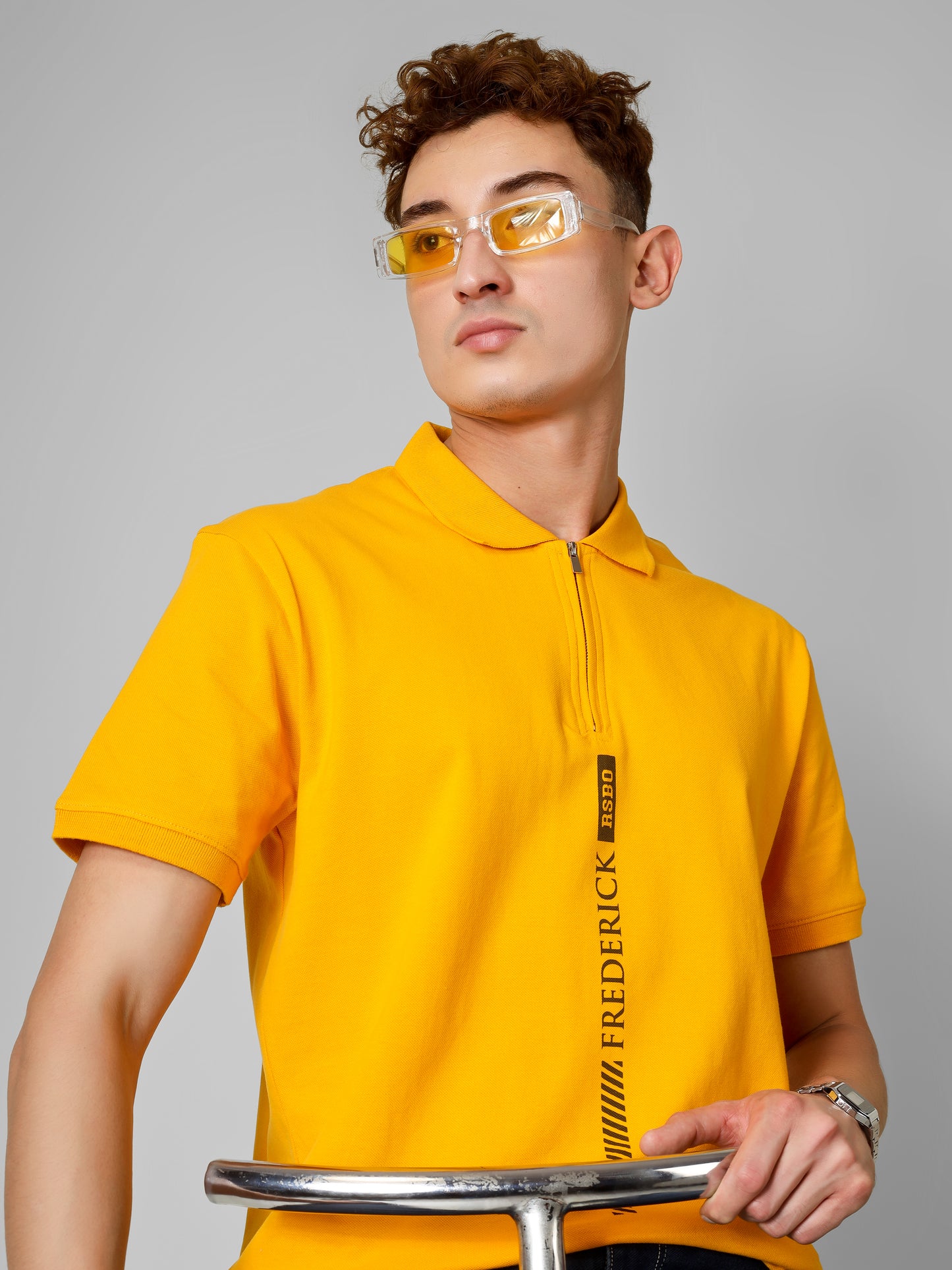 Polo Collar T-shirt With Metal Zipper