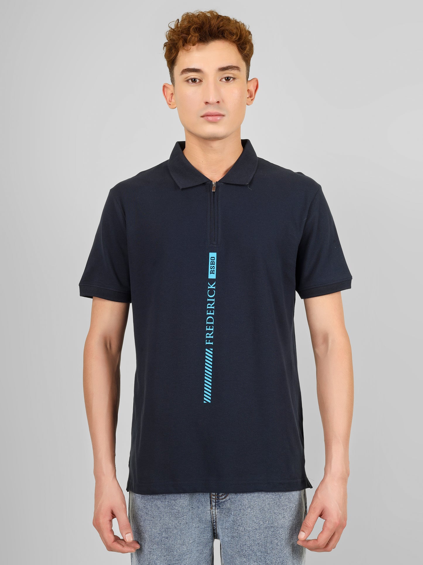 Polo Collar T-shirt With Metal Zipper