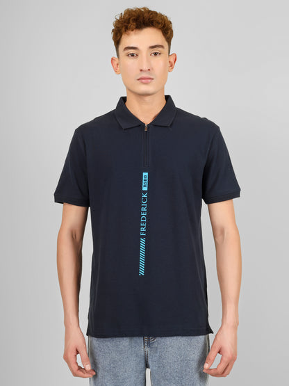Polo Collar T-shirt With Metal Zipper