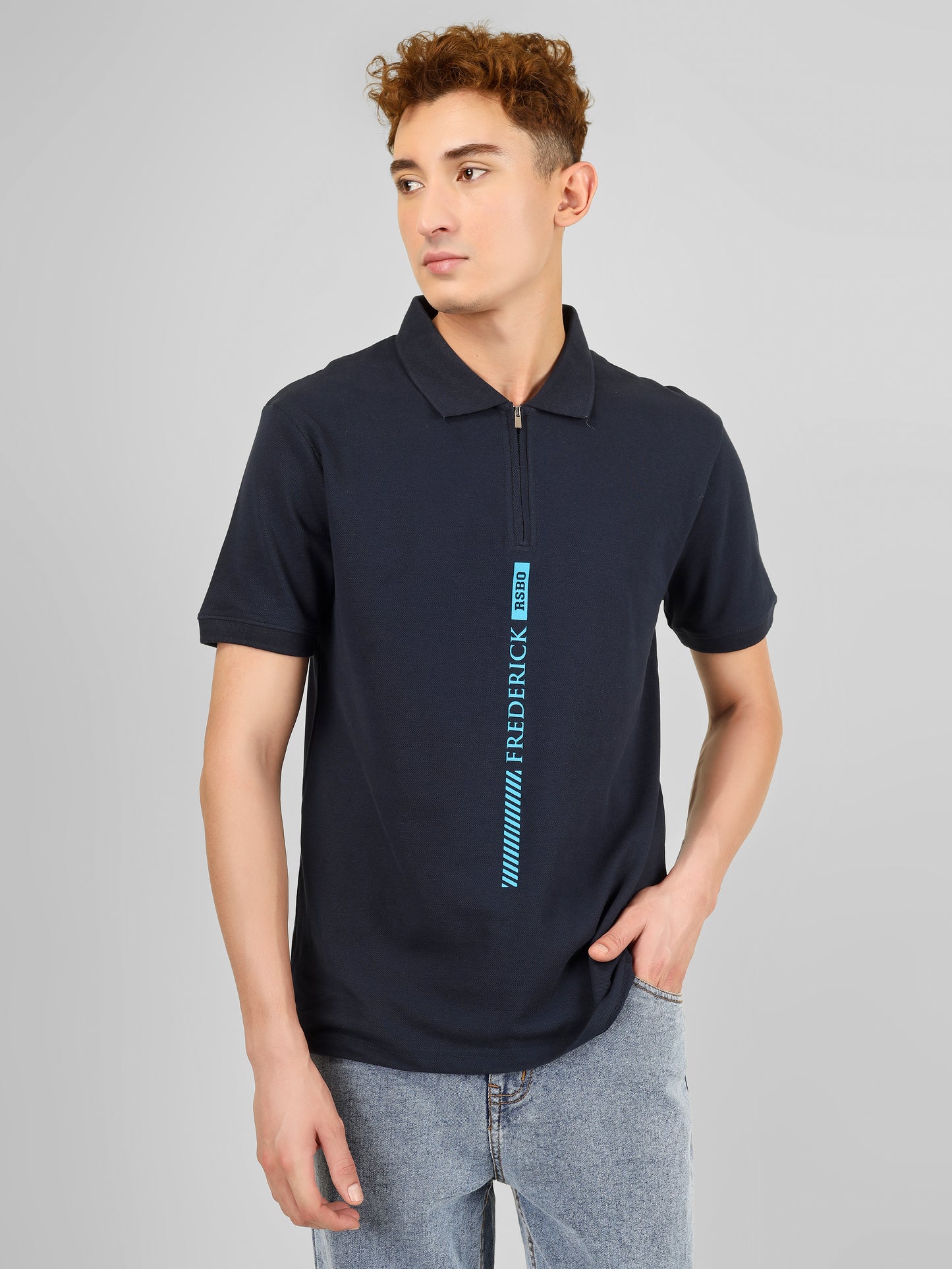 Polo Collar T-shirt With Metal Zipper