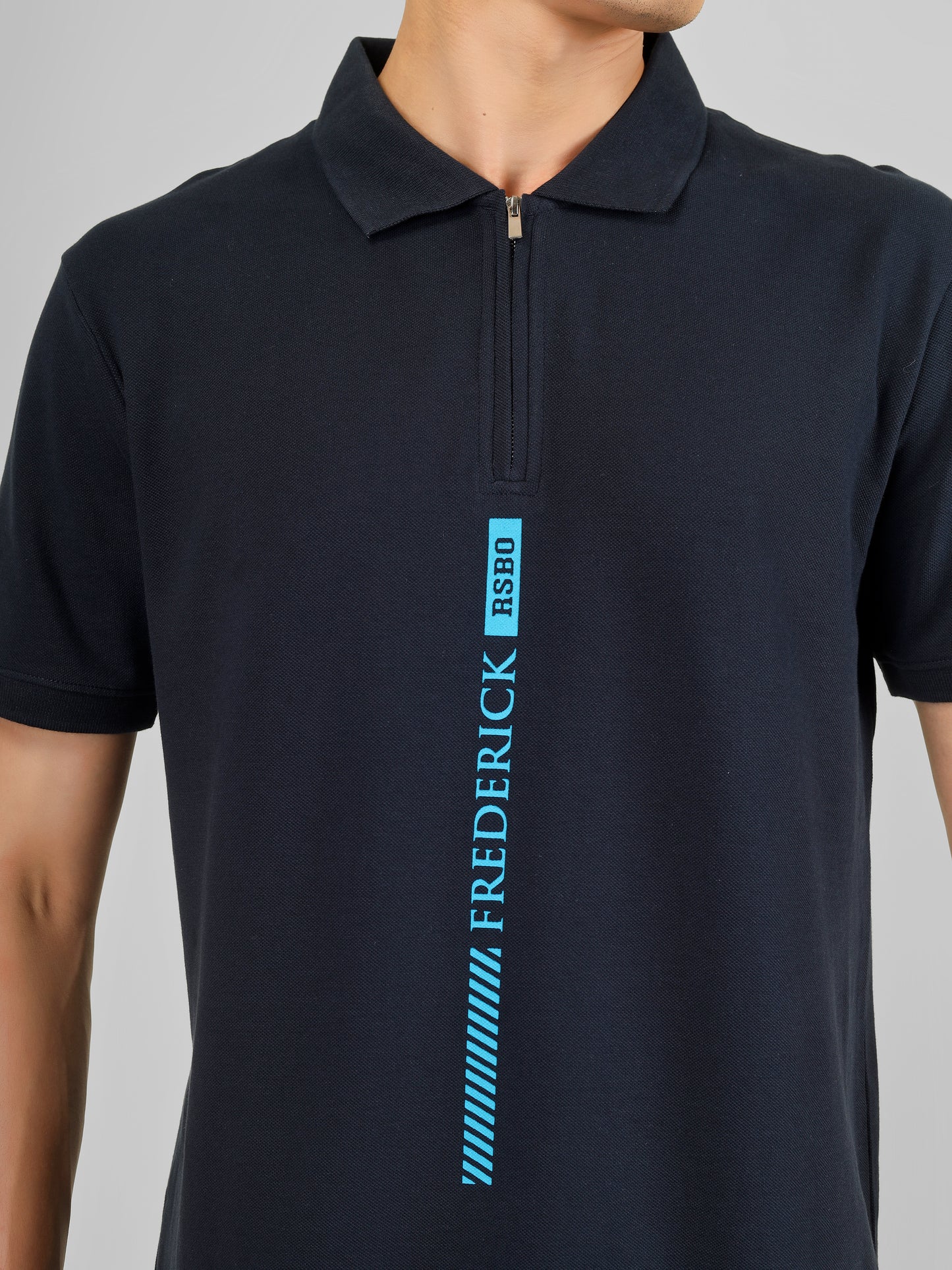 Polo Collar T-shirt With Metal Zipper