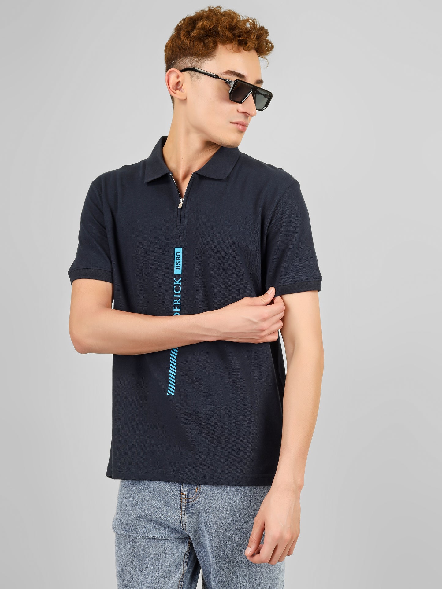 Polo Collar T-shirt With Metal Zipper