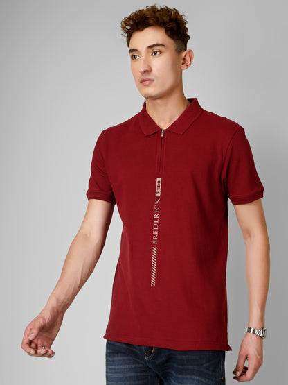 Polo Collar T-shirt With Metal Zipper