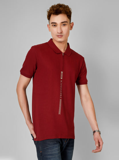 Polo Collar T-shirt With Metal Zipper