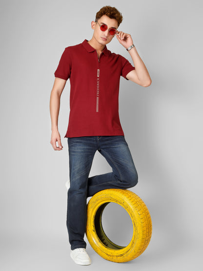 Polo Collar T-shirt With Metal Zipper